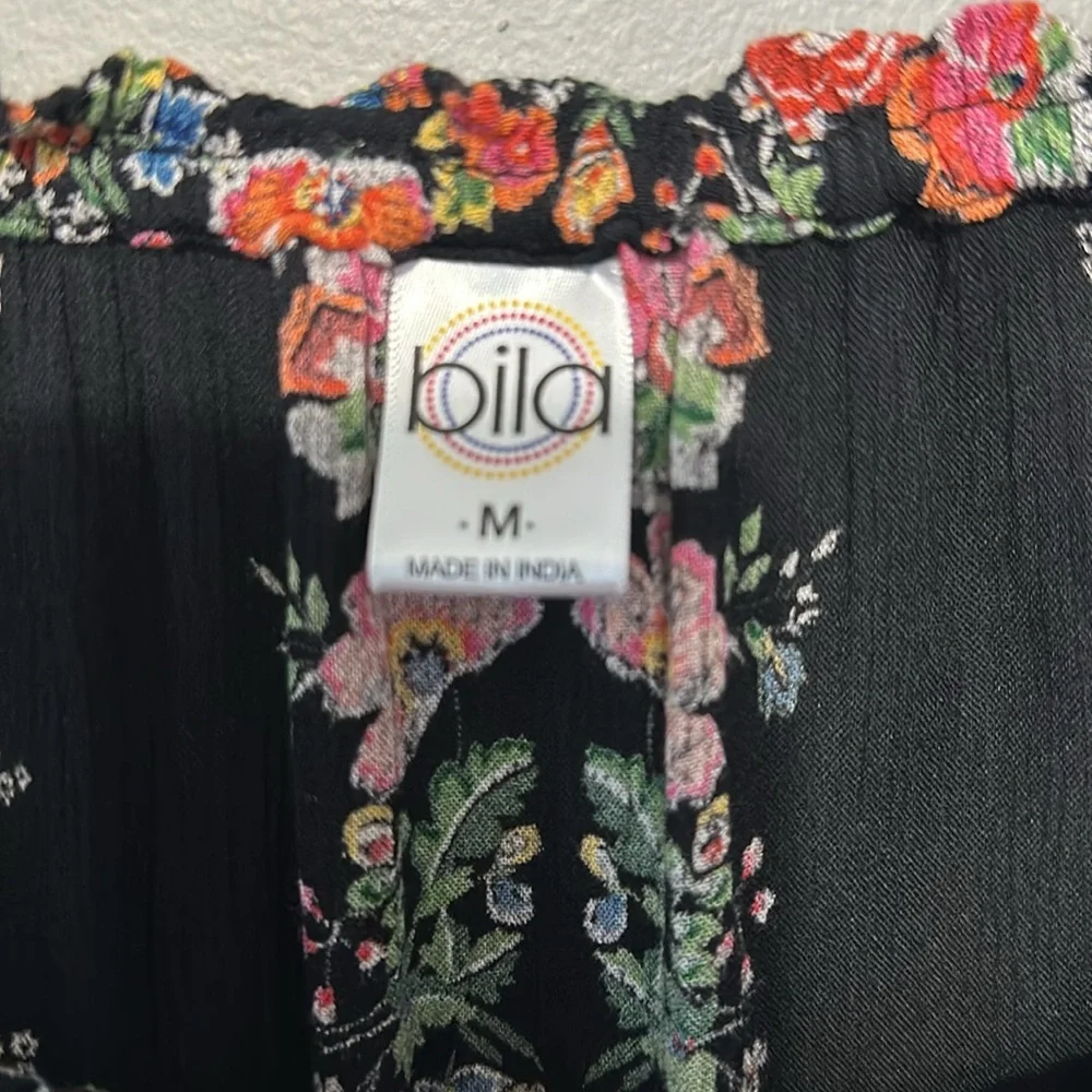 Bila, Multi-Colored Boho Paisley Crepe Top, 3/4 Ruffle Sleeve, Medium - Picture 2 of 5